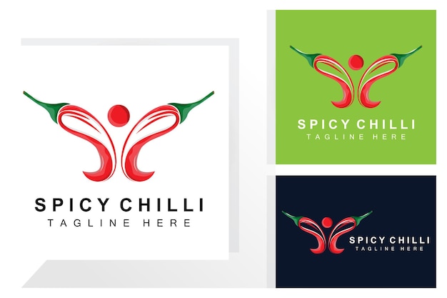 Piccante chili logo design rosso illustrazione vegetale ingredienti da cucina hot chili vector brand products