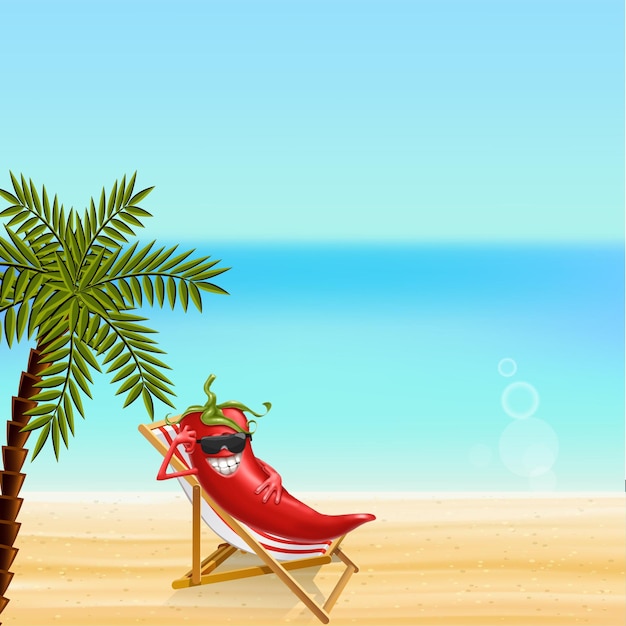 Spicy Chilly Character with Beach view vector illustration design