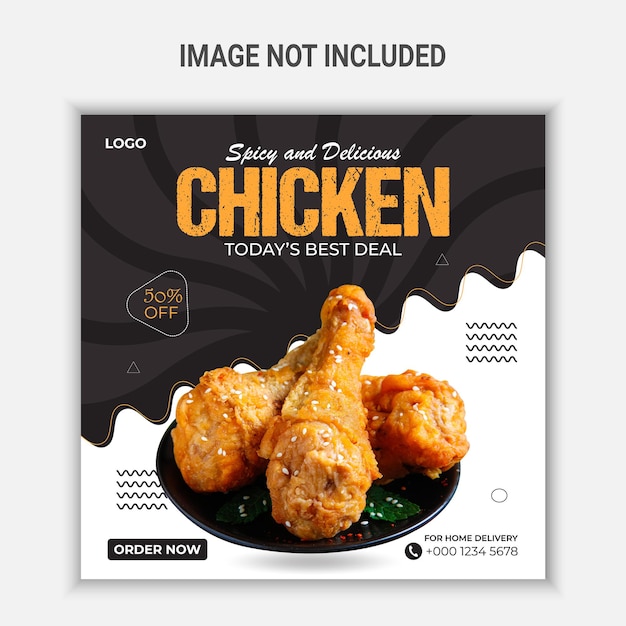 Modello di post sui social media di pollo piccante e delizioso