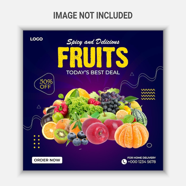 Spicy and delicious fruits social media banner design