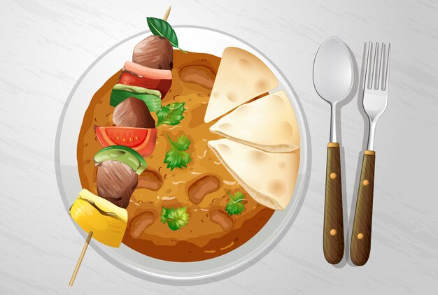 spicy indian curry with kebab