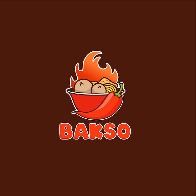 Spicy meatball bowl with fire hand drawn logo