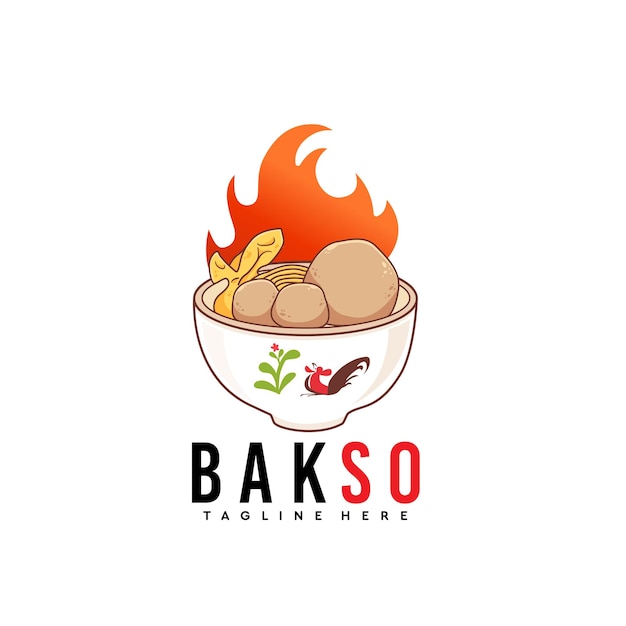 Spicy meatball bowl with fire hand drawn logo