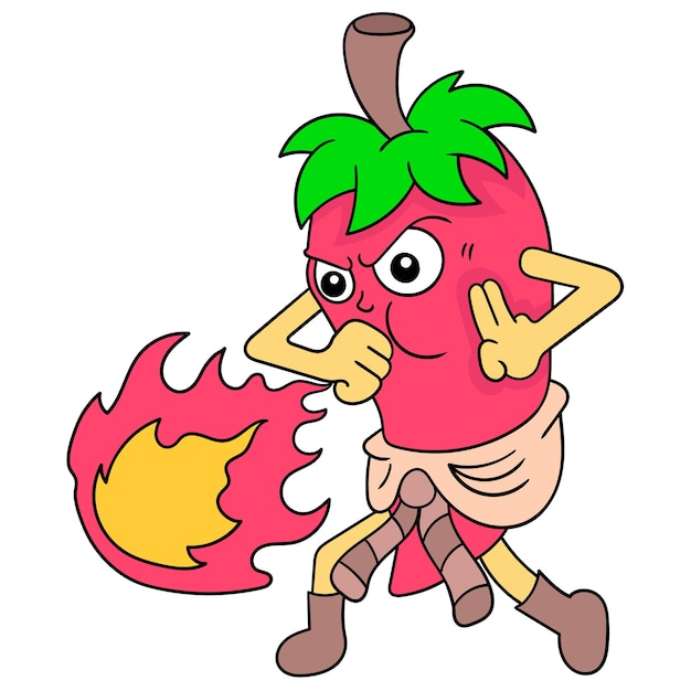 Spicy red chilies give off fireballs, vector illustration art. doodle icon image kawaii.