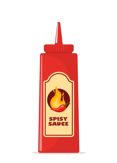 Spicy sauce in red bottle Ketchup hot tomato and chili sauce in bottle red chili pepper