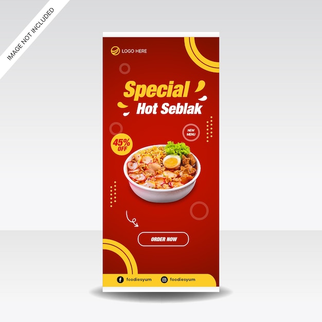 Spicy seblak food roll up banner winkel promotie ontwerp sjabloon