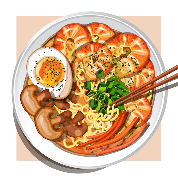 Spicy shrimp ramen bowl