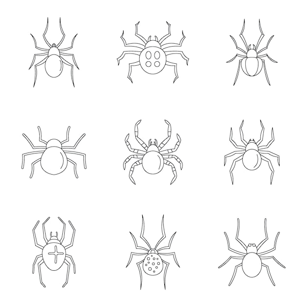 Spider bug caterpillar icons set