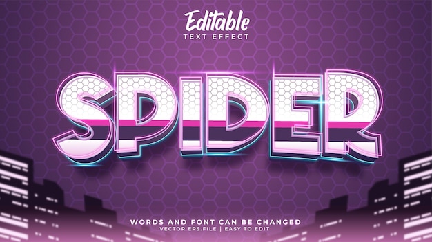 Vector spider filmisch teksteffect bewerkbare witte en roze tekststijl