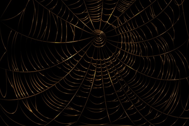 검은 배경에 스파이더 골드 웹 무서운 거미줄 반짝이 장식 할로윈 공포 유령 또는 괴물 파티 초대 및 포스터에 대 한 벡터 디자인 요소