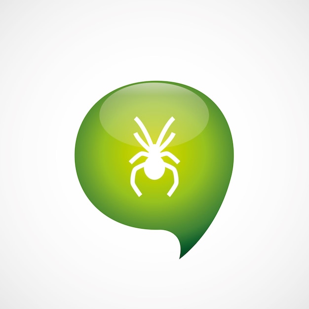 거미 아이콘 녹색 생각 거품 기호 로고, 흰색 배경에 고립