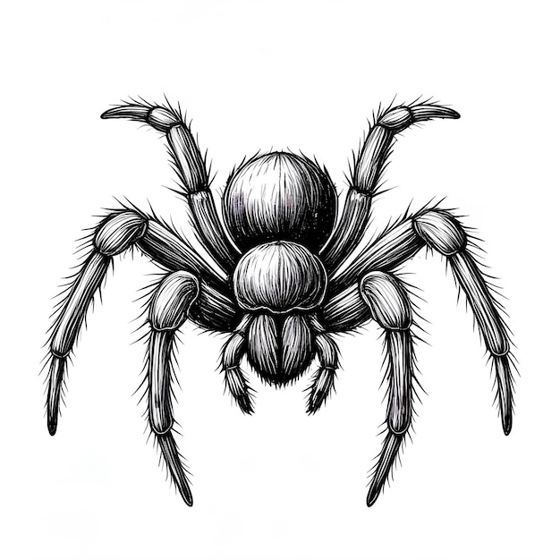 Vector spider ink sketch drawing black and white engraving style vector illustration