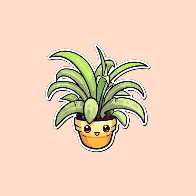 Vector spider plant sticker kawaii cartoon illustration