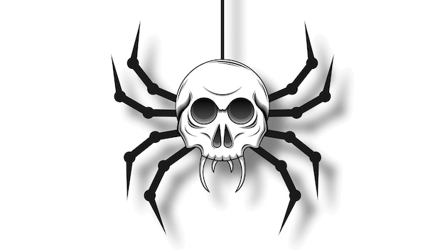 Spider Skull On White Background. Halloween Design Elements. Spooky Scary Horror Decor Vector.