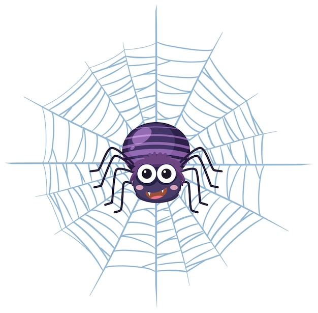 Vector spider on spiderweb isolated cartoon