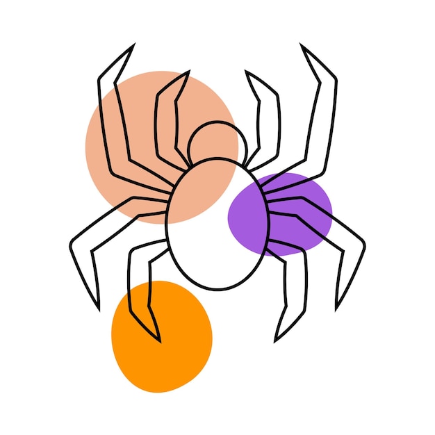 Spider in the style of line art with colored spots