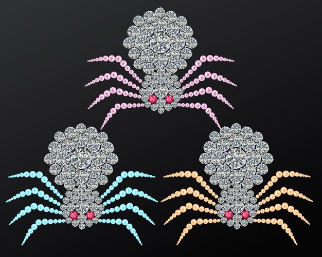 Spider Vector Set Made With Pearl And Diamond rhinestone