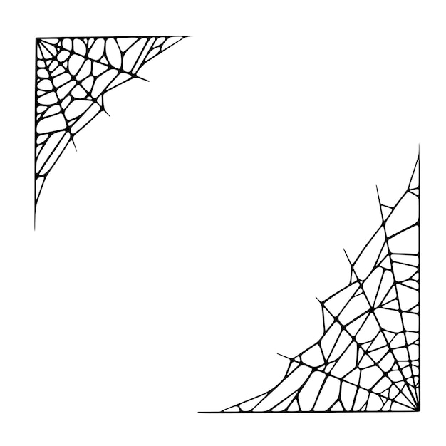 Vector spider web corners isolated on white background spooky halloween cobweb border