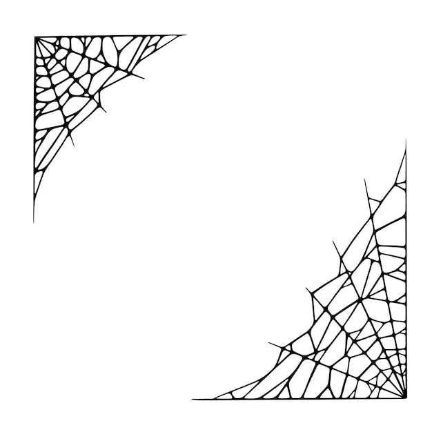 白い背景で隔離のクモの巣の角不気味なハロウィーンのクモの巣の境界線