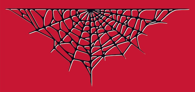 Vector spider web isolated on red background spooky halloween cobwebs with red threads vector illustration