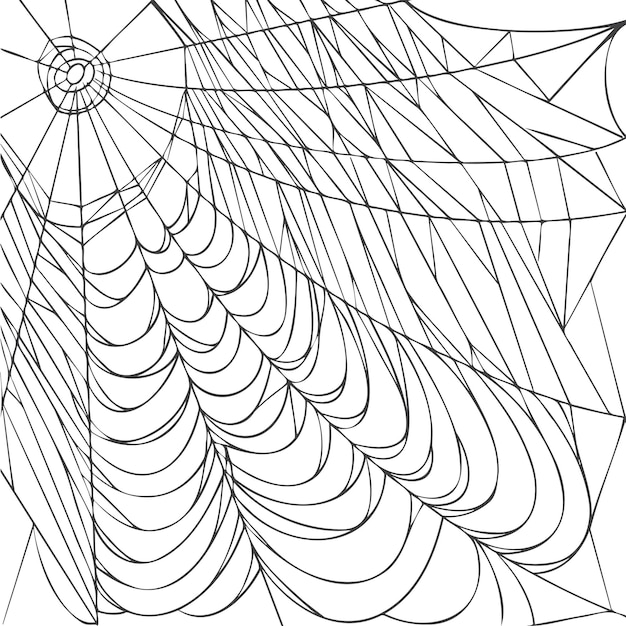 Паутина изолирована на белом фоне Реалистичный нарисованный вручную эскиз Хэллоуина жуткие паутины Контур черной векторной иллюстрации