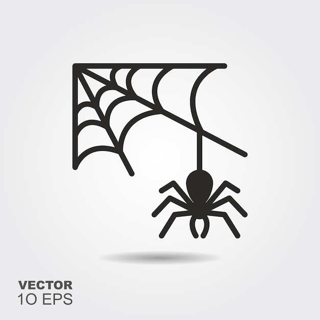 Spider web and spider flat silhouette icon with shadow