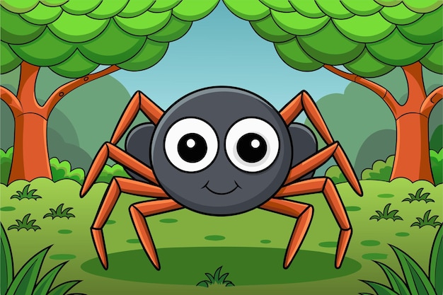 Vector a spider with a big eyes sits under a tree