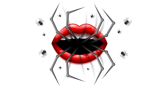 Vector spider with lips on white background. halloween design elements. spooky scary horror decor vector.