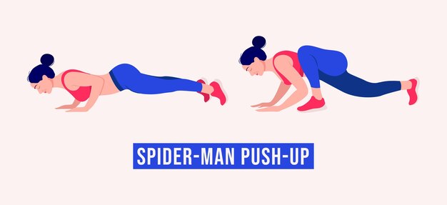 Spiderman Push Up oefening Vrouw workout fitness aerobic en oefeningen