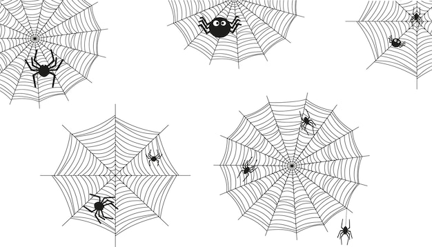 Пауки вяжут паутину. иллюстрация к хэллоуину. вектор
