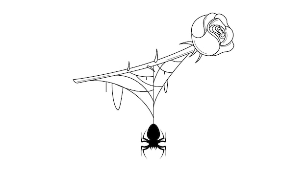 Spiders Web with white Background. Flower Plant Brunch Halloween Background Design Element. Spooky