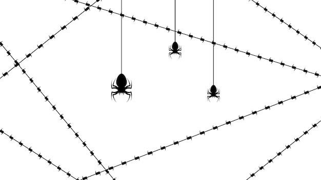 Spiders on Web with white Background. Halloween Background Design Element. Spooky, Scary Horror