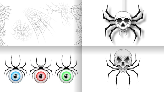 Vector spiders on web with white background halloween background design element spooky scary horror