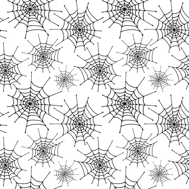 벡터 거미줄 패턴입니다. 흰색 바탕에 검은 손으로 그린 거미줄. 원활한 벡터 배경입니다.