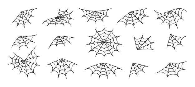 Spiderweb tracery varieties set sticky black mesh pattern with halloween party ornament horror trap