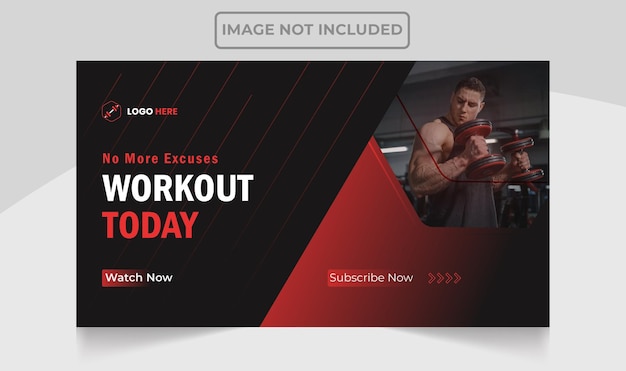 Vector spierversteviging youtube thumbnail fitness gym en workout ontwerp bewerkbare sjabloon.