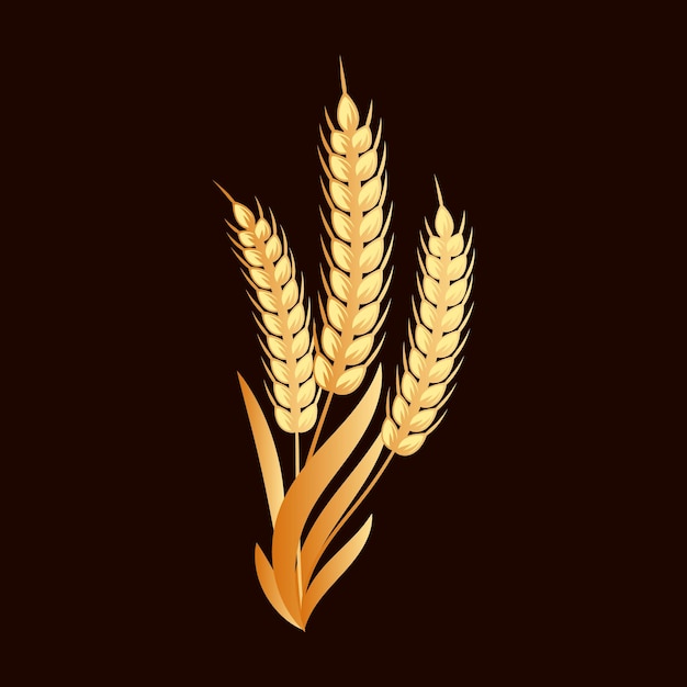 Spikelets of wheat, rye, barley, golden design. Decor element, logo, icon, vector