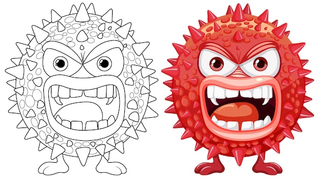 Personaggio di cartone animato di spiky bacteria germ virus monster