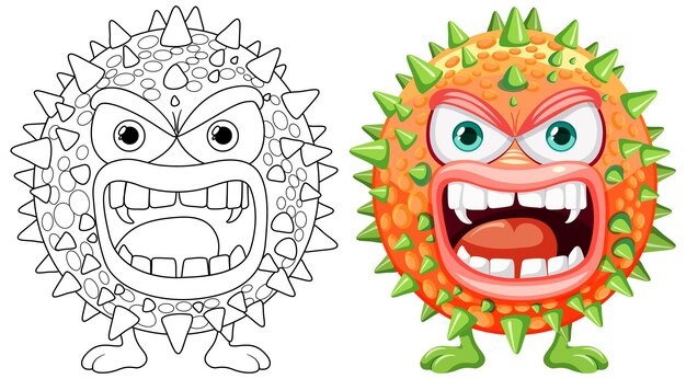 Vettore personaggio di cartone animato di spiky bacteria germ virus monster