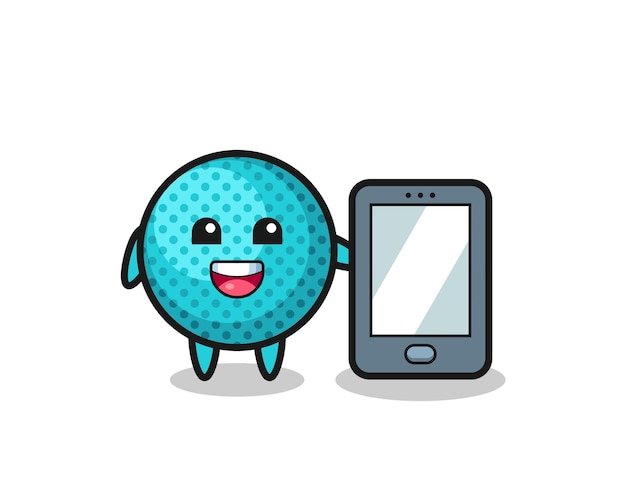 Spiky ball illustration cartoon holding a smartphone