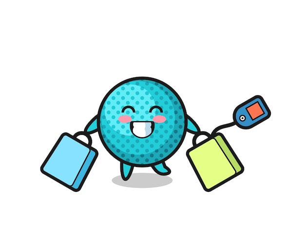 Spiky ball mascot cartoon holding a shopping bag