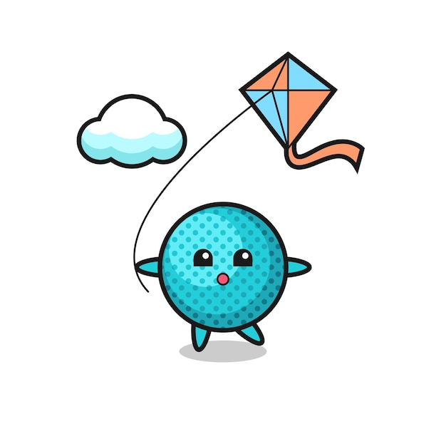 Spiky ball mascot illustration is playing kite