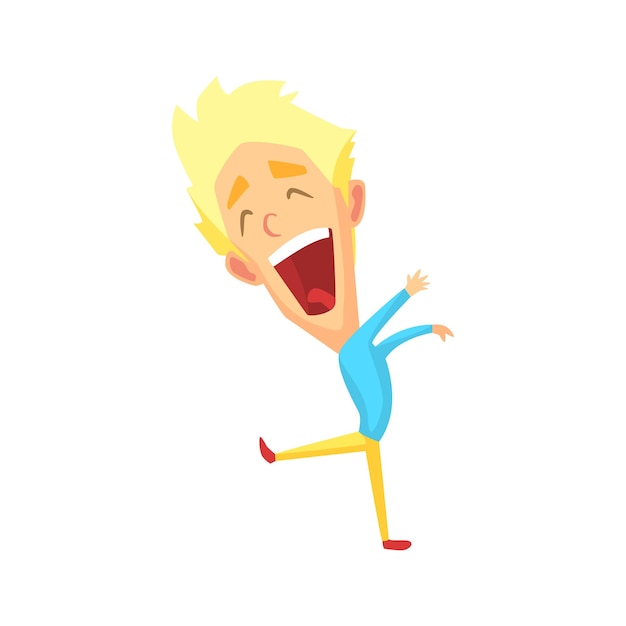 Spiky Hair Blond Male Character Rejoicing Primitive Geometric Design Flat Isolated Vector Image