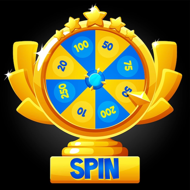 Spin wheel of fortune for the game. illustration of a golden wheel with stars gui.