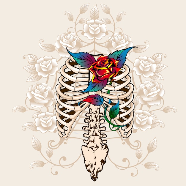 Spine bones and roses print