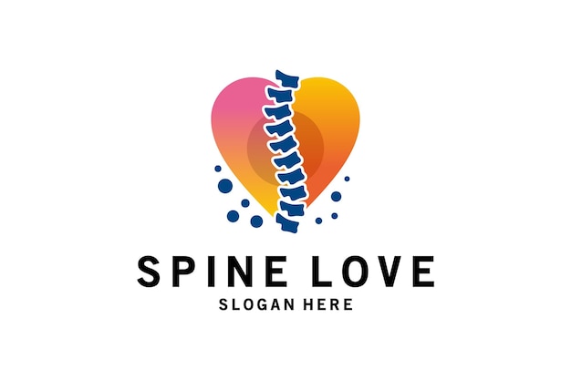 Spine care logo design silhouette symbol of spine with love concept