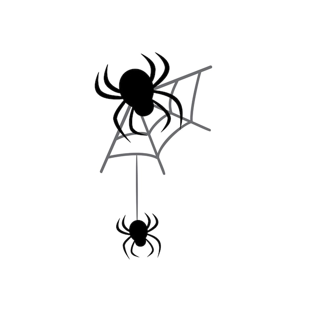 Spinnen hangen aan de zwarte silhouetelementen van het spinnenweb voor ontwerp voor halloween