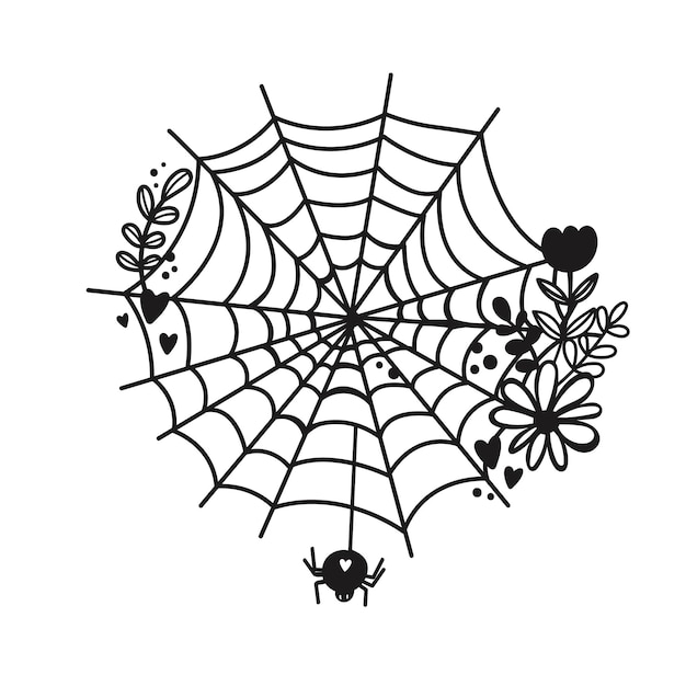 Spinnenweb silhouet Vector halloween clipart Spinneweb met bloemen