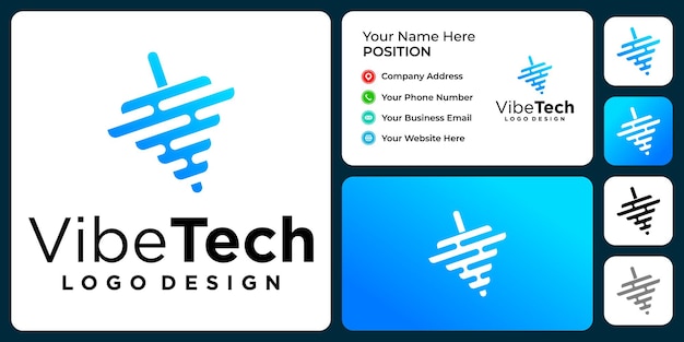 Vector spinning technology logo design with business card template