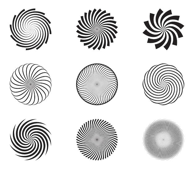 Spiraal en wervelbeweging draaiende cirkels ontwerp element set Vector illustratie